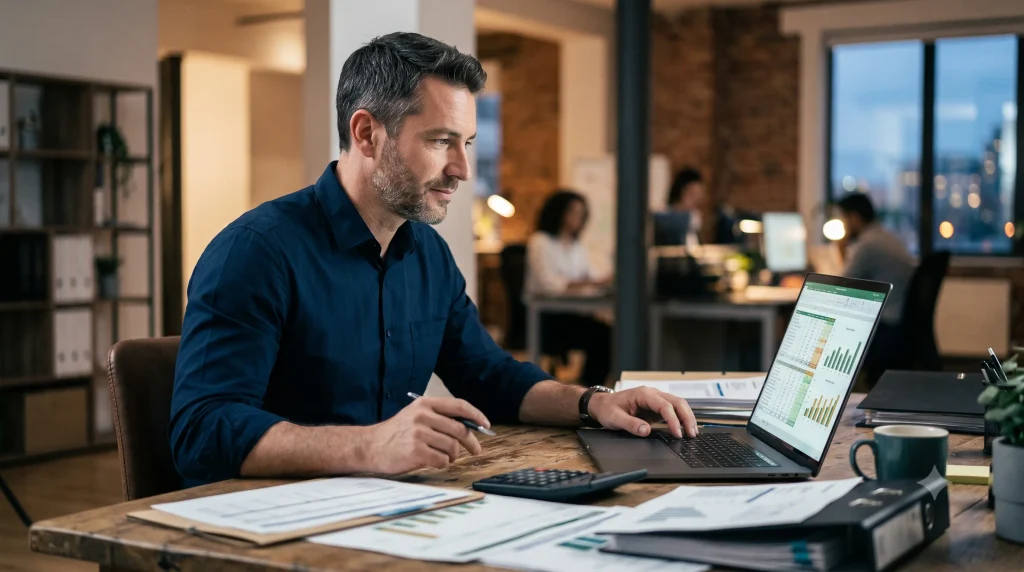 Small business owner creating a 13-week cash flow forecast