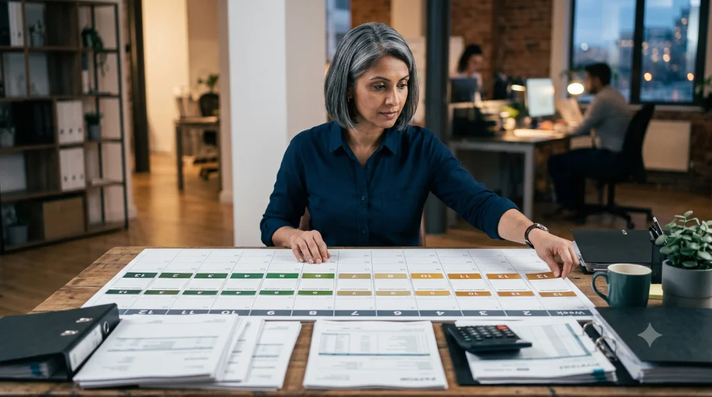Thirteen-week cash flow planning timeline for a small business