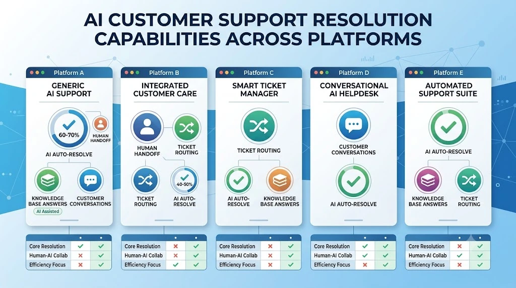 Comparison of AI customer support resolution capabilities