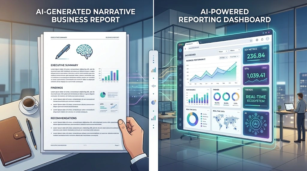 Difference between an AI report generator and a business reporting dashboard