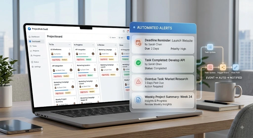Automated project status updates and deadline notifications