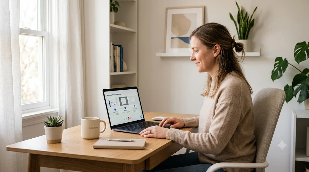 Best AI SOP generator for small businessSmall business owner documenting a workflow on a laptop