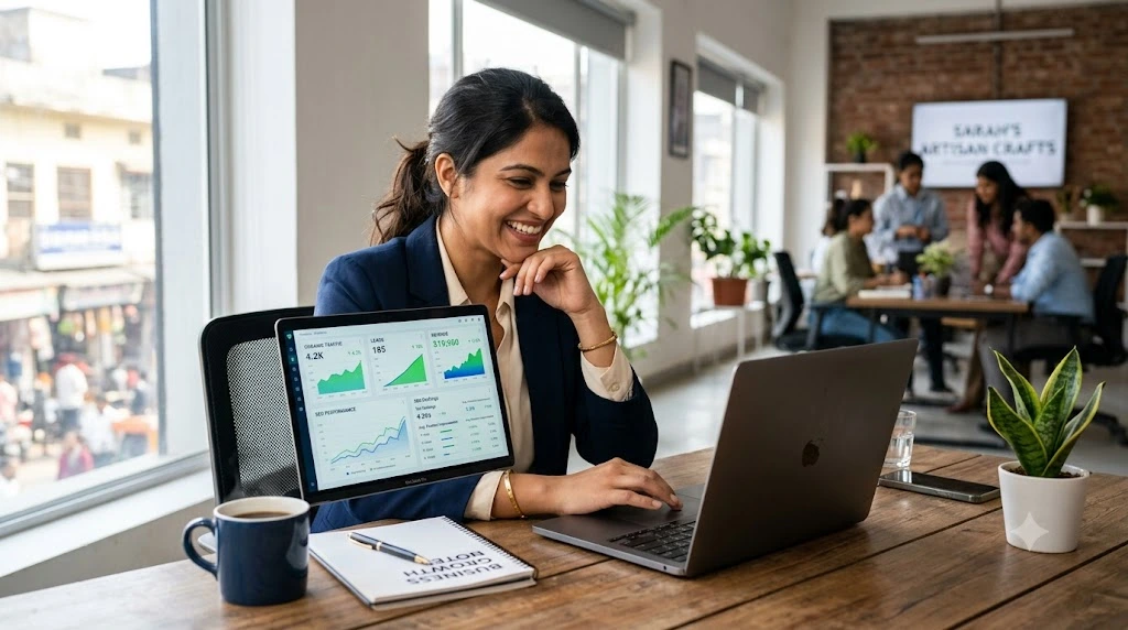 Content marketing & SEO helping a small business owner increase organic traffic, leads, and business growth through SEO strategy