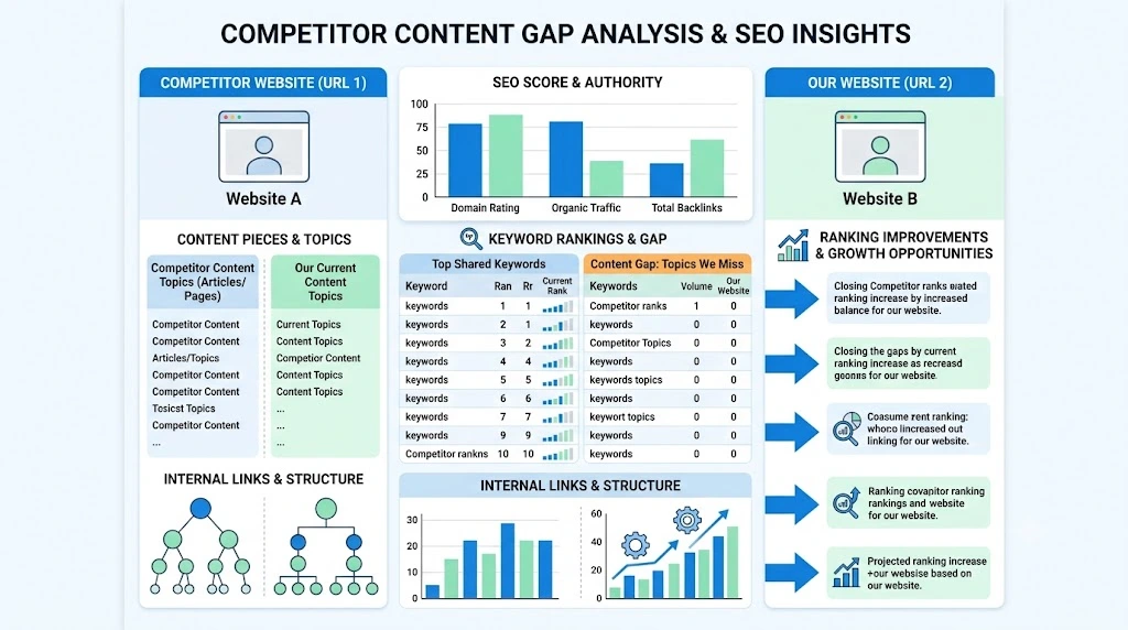 Content Marketing & SEO competitor content gap analysis identifying keyword opportunities and ranking improvements