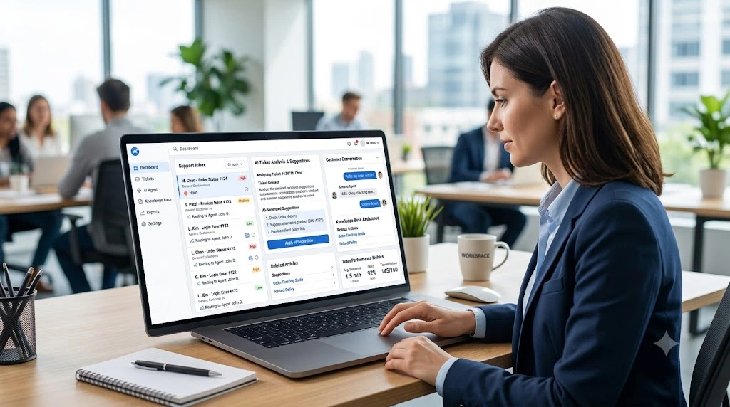 : AI customer support dashboard with ticket suggestions for small businesses