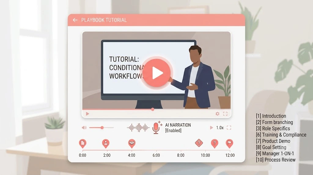 Illustration of a video tutorial with narration waveform