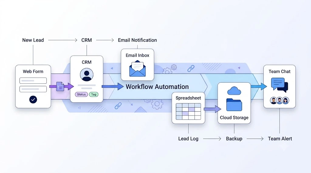 No-code integration tools showing automated data flow between connected apps