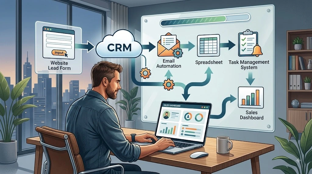 no-code tools connected in a lean small business sales system