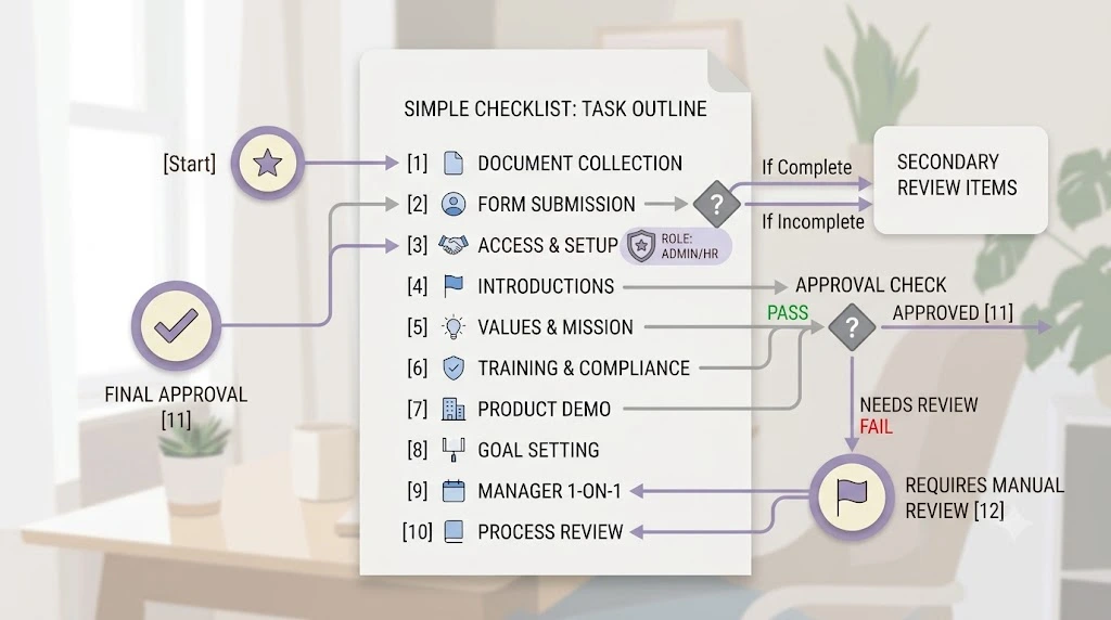Illustration of a checklist with conditional branches
