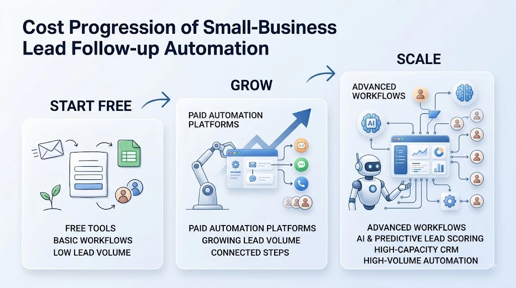 Cost progression from free to advanced lead follow-up automation