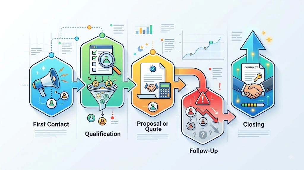 small business sales funnel showing lead drop-off during follow-up