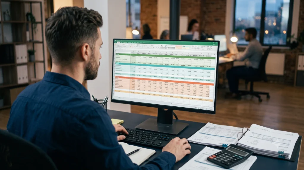 13-week cash flow forecast spreadsheet for a small business