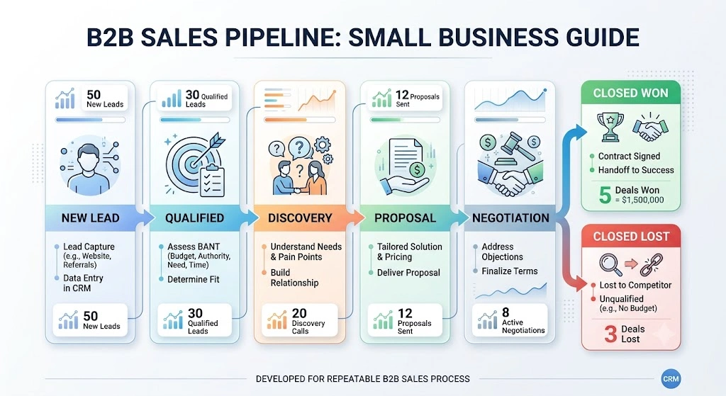 B2B sales pipeline stages for a small business
